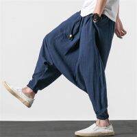 กางเกงฝ้ายลินินแฟชั่นสำหรับผู้ชายขนาดใหญ่พิเศษสำหรับ M-6XL 7XL กางเกงขายาวลายขวางสำหรับฤดูใบไม้ร่วงกางเกงเต้นรำฮิปฮอปสำหรับฤดูร้อนกางเกงขายาวสีดำแกรี่สีขาว