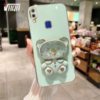 VRQR เคสโทรศัพท์ชุบโลหะด้วยไฟฟ้าหรูสำหรับ Vivo Y95 Y91 Y93 Y91i 1807 1816 1817 1811ทรายเหลวน่ารักของเหลวที่ยึดหมีป้องกันกล้องหล่น