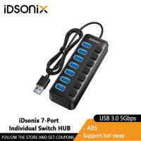 IDsonix USB ฮับ3.0พอร์ต4/7ฮับควบคุมย่อยพร้อมตัวแยก USB อะแดปเตอร์ไฟ USB ขยายฮับ5Gbps พร้อมสวิตช์สำหรับแล็ปทอปแมคบุ๊ค