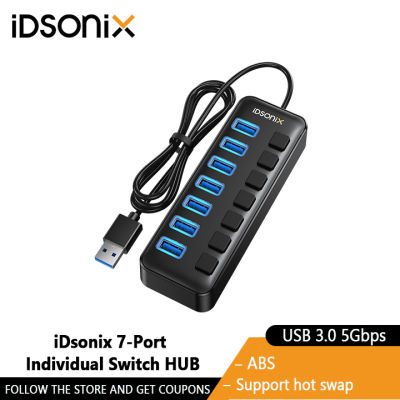 IDsonix USB ฮับ3.0พอร์ต4/7ฮับควบคุมย่อยพร้อมตัวแยก USB อะแดปเตอร์ไฟ USB ขยายฮับ5Gbps พร้อมสวิตช์สำหรับแล็ปทอปแมคบุ๊ค
