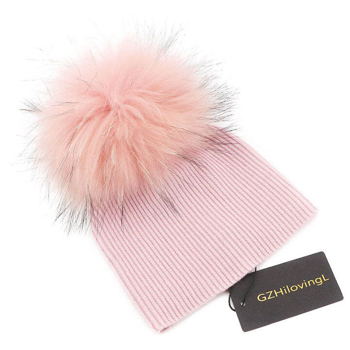 news-autumn-winter-baby-boys-girls-beanies-hats-with-real-fur-pompom-soft-plain-wool-cotton-skullies-hats-for-kids-child-caps