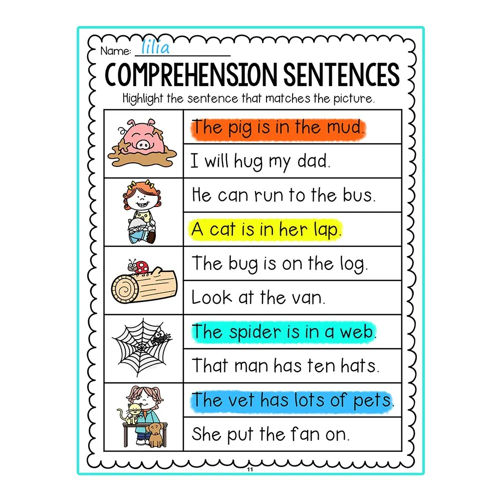 Comprehension Sentences Activities Worksheets WorkBook Kids Early English  Learning Practice Homework for Children Teacher Materials