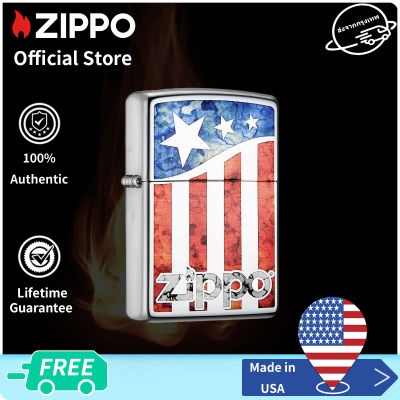 Zippo US Flag Fusion High Polish Chrome Pocket Lighter 29095 ( Lighter Without Fuel Inside )โปแลนด์สูง（ไฟแช็กไม่มีเชื้อเพลิงภายใน）