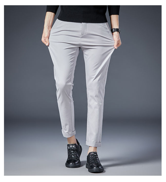 junpinmingbo-กางเกงยาวระบายอากาศ-ผ้าฝ้ายเนื้อนุ่มบางกางเกงสำหรับชุดสูทเข้ารูปพอดีสำหรับนักธุรกิจผู้ชายออฟฟิศกางเกงแฟชั่นใหม่