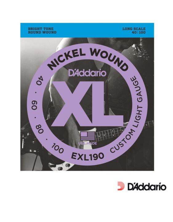 daddario-exl190-สายกีตาร์เบส-4-สาย-แบบนิกเกิล-ของแท้-100-custom-light-40-100-made-in-usa