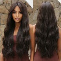 EASIHAIR Long Brown Black Wavy Synthetic Wigs with Bang Natural Wave Hair Wig for Black Women Daily Cosplay Heat Resistant Fiber