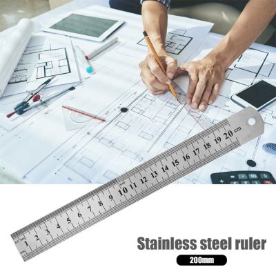 ：“{》 Double Sided Measuring Metal Ruler Learning Office Stationery Drafting Supplies