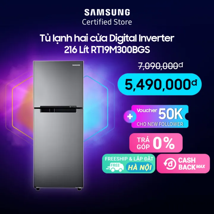 [24/05 SAMSUNG SIÊU SALE] [Trả góp 0%]Tủ lạnh Samsung hai cửa Digital Inverter 216L (RT19M300BGS)
