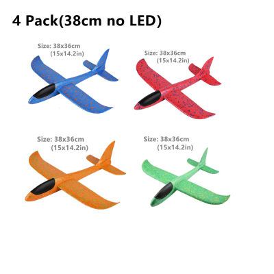 4Packs 50CM Foam Plane Kits Flying Glider Toy With LED Light Hand Throw Airplane Sets Outdoor Game Aircraft Model Toys For Kids