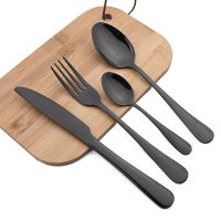 24Pcs Dinnerware Set Stainless Steel Cutlery Sets Black Knife Forks Tea Spoons Silverware Western Kitchen Tableware Wedding Gift