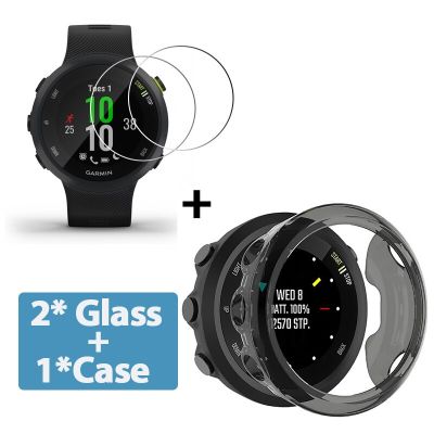 2+1 Protector Case + Screen Protector for Garmin forerunner 45 45S watch Soft TPU Protective Cover Shell Tempered Glass Film Cases Cases