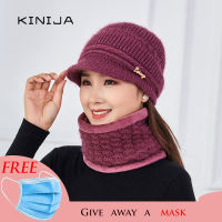 Winter Elder Woman Warm Hat Middle Age Lady Fashion Woolen Knitted Grandma Cap Gorras Stripes Mother Hat Scarf Balaclava Beanie