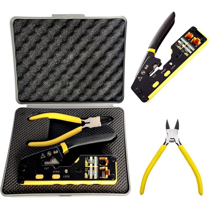 ZoeRax Rj45 Pass Through Crimp Tool Kit, Cat6 Cat6A Cat5 Cat5e Crimping Tool Kit with a