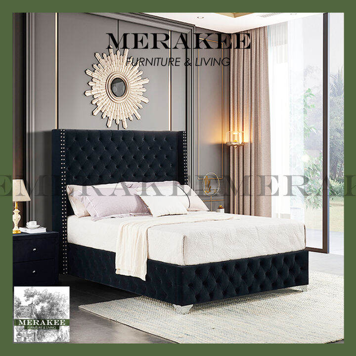 MERAKEE Queen/King Fabric High Headboard Bed Frame Bedroom Furniture