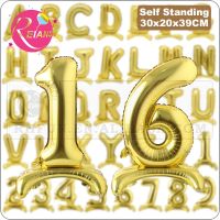 【DT】hot！ 16 inch stand Gold number Foil Inflatable Aluminum Wedding Decoration Happy Birthday Supplies