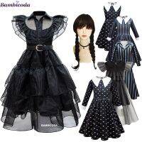 Wednesday Addams Cosplay For Girl Costume 2023 New Vestidos For Kids Girls Mesh Party Dresses Carnival Costumes 3-10 Years Old