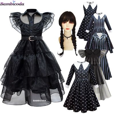 2 Wednesday Addams Cosplay For Girl Costume 2023 New Vestidos For Kids Girls Mesh Party Dresses Carnival Costumes 3-10 Years Old