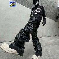 【CC】◊☸卐  Pleated Leather Pants Men Motorcycle Street Wear faux leather men cargo