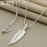 DOTEFFIL 925 Sterling Silver Feather Pendant Necklace 18 Inch Snake Chain For Women Wedding Engagement Party Jewelry Gift