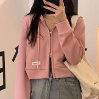 Pink sweatshirt womens spring 2023 new double zipper design sense small short type hooded jacket ins fashion