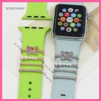 ร้าน UOIGXO แหวนเครื่องประดับโลหะสำหรับ Iwatch สายยืดกีฬาสายนาฬิกาเครื่องประดับสำหรับ Apple นาฬิกาสำหรับตกแต่งเล็บสายนาฬิกาข้อมือแหวนตกแต่ง