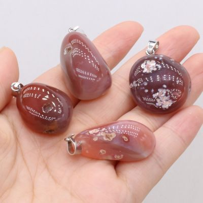 Natural Gem Stone Cherry Blossom Agate Pendant Handmade Crafts DIY Necklace Jewelry Accessories Exquisite Gift Making for Woman