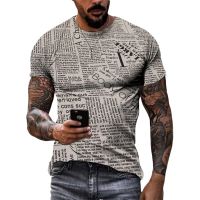 Summer Retro Old Newspapers graphic t shirts Men Fashion Vintage Casual Personality Tees 3D Print Trend O-neck Short Sleeve Tops