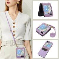 เคสโทรศัพท์หนังสุดหรู HOCE สำหรับ Samsung Galaxy Z Z Flip 4 3 5 Flip5เคสเชือกยาวกระเป๋าฝาครอบที่ใส่บัตรกระเป๋าเงิน