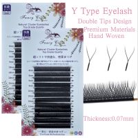 Y ประเภทรัก Braided YY รูปร่างขนตามิงค์สีดำธรรมชาติ Curve C D DD 0.07มม.Tinny Y ประเภท Eyelashes Extension