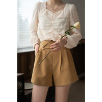 MISHOW 2021 Spring Shorts For Women High Waist Pleated Short Trousers Office Lady Short Pants Female Bottom MX21A2664