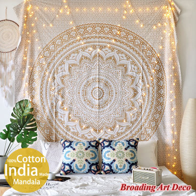 100Cotton Screen Print Mandala 210x230CM "Gold Lotus" Tapestry Wall Hanging Handmade in India Bedroom Deco Bohemia Tapestries