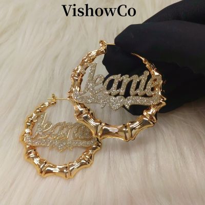 Viswco 30Mm-100Mm Custom Bamboo Hoop Earring Personality Name Earrings Hiphop Sexy Give Yourself The Best Gift