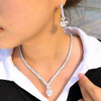 ThreeGraces แฟชั่น Shiny Cubic Zirconia เงินสีจำลองต่างหูมุกสร้อยคอเจ้าสาวชุดเครื่องประดับสำหรับผู้หญิง TZ771