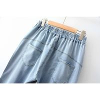 【มีไซส์ใหญ่】Plus Size XL-4XL Womens Spring Summer Jeans Casual Elastic Waist Slim Light Denim Pants with Pockets