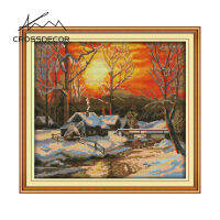 Crossdecor ภูมิทัศน์ Cross Stitch ชุดฤดูหนาว Morning ประทับตราผ้าใบทำด้วยมือ DMC 11CT 14ct เย็บปักถักร้อย DIY เย็บปักถักร้อยด้ายฝ้ายชุดสำหรับผู้เริ่มต้นตกแต่งสำหรับ Sala Wall