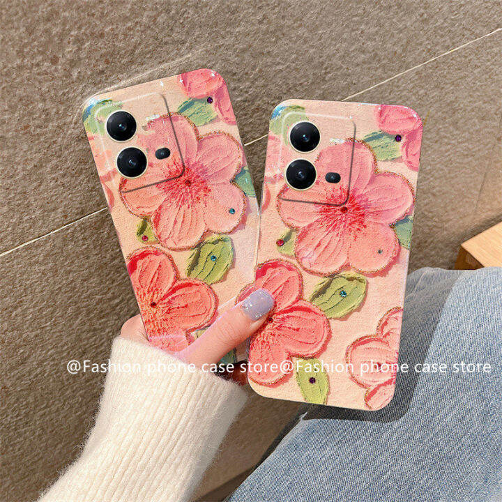 เคสโทรศัพท์-vivo-v25e-v25-pro-5g-y35-2022-phone-case-ปลอกใหม่หรูหรา-vintage-blu-ray-rhinestone-camellia-ดอกไม้-soft-cover