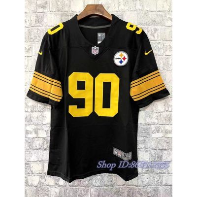 เสื้อกีฬาแขนสั้น ลายทีมชาติฟุตบอล Pittsburgh Steelers 2023NFL 90 T.J Watt ชุดเยือน สีดํา สําหรับผู้ชาย