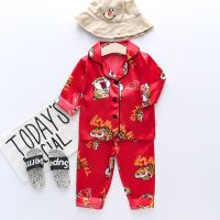 [COD] CA38 Year of the Tiger New Years long-sleeved trousers pajamas red home clothes for childrens birth year suit baby hi