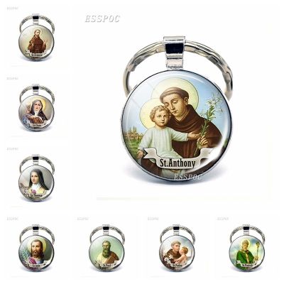 St Anthony Keychain Saint Keyring Love Medal  Christian Gifts Religious Cabochon Religious Jewerly Key Chain Ring Key Chains