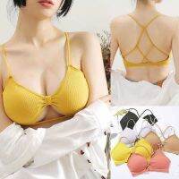 [A Needed] □✌№ ชุดชั้นในสีทึบ Bustier Bralette ดัน Strapy บราชุดชั้นในแฟชันกลวงเสื้อตัดสั้นเพิ่มฟองน้ำของเรา