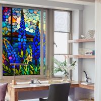 New Floral Stained Glass Window Film Colorful Removable Uv Blocking Non-adhesive Privacy Stickers