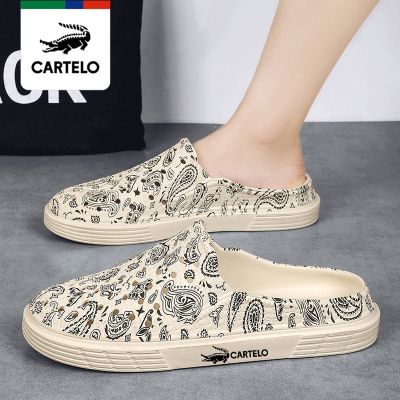 Cartelo crocodile Baotou slippers mens summer outerwear non-slip semi-slippers no heel stepping shit feeling hole shoes