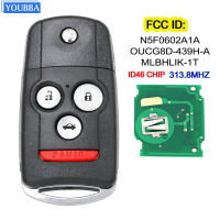 YOUBBA กุญแจรถระยะไกลสำหรับ Honda Acura MDX RDX TL TSX ZDX Fob 313.8เมกะเฮิร์ตซ์433เมกะเฮิร์ตซ์ ID46 ChipMLBHLIK-1T N5F0602A1A OUCG8D-439H-A