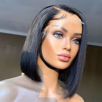 Short Bob Human Hair Wigs Brazilian 13x1 T Part Straight Lace Front Wigs For Women Transparent Lace Pre Plucked Bone Bob Wig