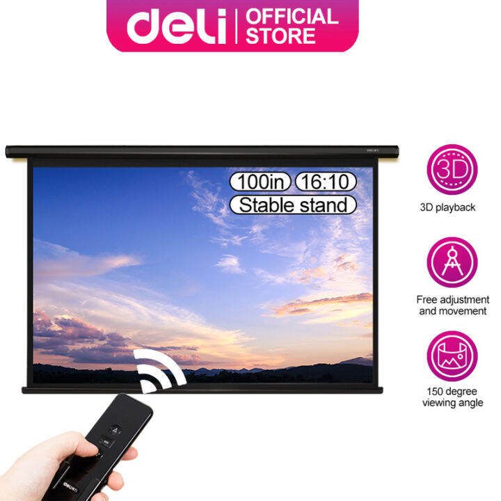 Deli 169 100 Inch Projector Screen with Electric Remote Control Automatic Pull Down Projector