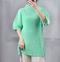 2MUAY รุ่น PP68317 เสื้อผู้หญิง เสื้อพลีทคุณภาพ THICK HIGH NECK SHORT SLEEVE PLEAT TOP 5สี FREE SIZE