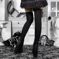 Goth Dark Skull Print Long Socks Halloween Fancy Dress Party Cosplay Socks Over Knee High Stockings Women Four Seasons Clothes