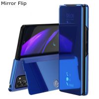 Smart Flip Case For Samsung Galaxy Z Fold 2 5G W21 W20 Mirror Plating PU Leather Kickstand Shockproof Phone Cover Funda