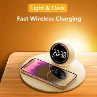 Wireless Charger Time นาฬิกาปลุก LED โคมไฟเครื่องชาร์จศัพท์ Fast Charging Dock Station สำหรับ 14 13 12 Samsung S21 S20 Xiaomi