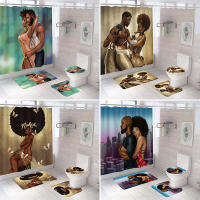 African American Couple Lover Bathroom Curtain y Woman Bathtub Decor Anti-Slip Floor Mat Toilet Cover Bath Mat Set